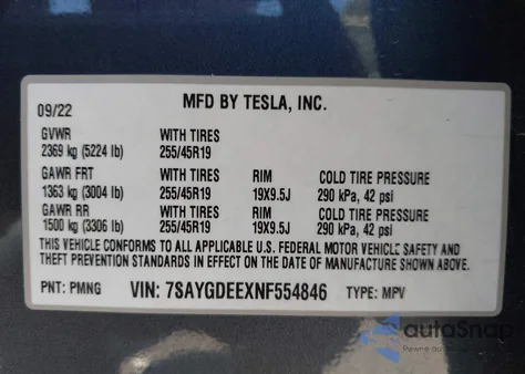 2022 Tesla Model Y Long Range Dual Motor All-Wheel Drive из США, поврежденный, VIN 7SAYGDEEXNF554846